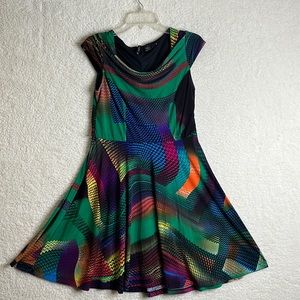 New Directions Womens Multicolor Stretch Cowl Neck Cap Sleeve Dress S SMALL
